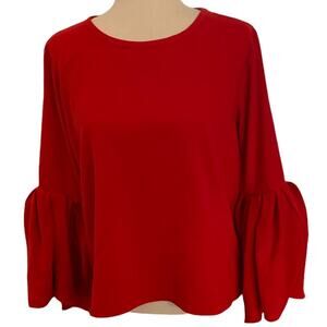 Zara woman top blouse red with blousy‎ sleeve detail size large L rounded neck